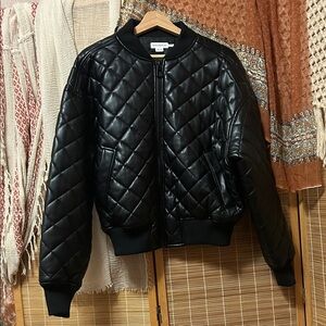 Good American | Black Faux Leather Bomber Jacket